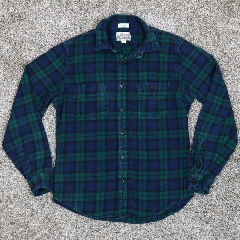 J.‎ Crew Classic Double Brushed Midweight Flannel Shirt Blue Green Plaid Size S
